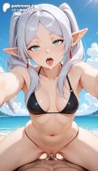 1girls 2026 ai_assisted ai_generated anime artist_name beach bikini black_bikini blue_sky breasts bust cloud dark_elf earrings elf explicit frieren frieren_beyond_journey's_end hi_res high_quality high_resolution highres jewelry outdoors outstretched_arm outstretched_arms patreon patreon_username pointy_ears pov reaching_out sand selfie shore sky skypassion sousou_no_frieren stable_diffusion swimsuit twintails water watermark