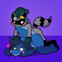 2026 absurd_res anthro anthro_on_anthro anthro_penetrated anthro_penetrating anthro_penetrating_anthro ass_up black_body black_fur black_inner_ear black_nose blep blue_body blue_penis blue_scales blush clothing doggy_style duo erection eyewear eyewear_only facial_markings from_behind_position fur genitals glans glasses glasses_only gloves_(marking) grey_body grey_fur grey_hair hair hat head_markings headgear headwear heart_symbol hi_res humanoid_genitalia humanoid_penis interspecies japanese_text leg_markings lizard male male/male male_penetrated male_penetrating male_penetrating_male mammal markings mask_(marking) mostly_nude nsfsunflower nude penetration penis pink_glans procyonid pupils purple_background purple_eyes raccoon reptile scales scalie sex sharp_teeth simple_background socks_(marking) striped_body striped_fur striped_markings striped_tail stripes tail tail_markings teeth text text_on_clothing text_on_hat text_on_headwear tongue tongue_out trick_(tricktrashing) ulti_(ultilix) wearing_glasses