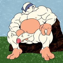 2017 2_toes 3_fingers anso/rez anthro ass balls belly biceps big_balls big_belly big_penis biped hair half-erect hariyama humanoid_penis looking_at_viewer male male_only musclegut muscular muscular_male navel nintendo nipples nude overweight pecs penis pokémon_(species) pokemon sitting slightly_chubby solo spread_legs spreading thick_penis thick_thighs toes uncut vein veiny_penis video_games