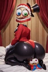 ai_generated ass ass_on_face bed big_ass blue_eyes caine_(the_amazing_digital_circus) curtains dress_pants dress_shoes edited facesitting female formal genderbend genderbent genderswap genderswap_(mtf) glitch_productions gooseworx green_eyes grok huge_butt kingsofcoyote25 looking_back male_facesitting_female massive_ass pomni_(the_amazing_digital_circus) red_curtains red_suit rule63 rule_63 sitting_on_another the_amazing_digital_circus thick_ass thick_thighs top_hat wrinkled_sheets
