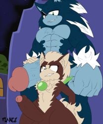 absurd_res anthro balls big_balls big_muscles big_pecs big_penis bodily_fluids canid canine canis chihuahua chip_(sonic) claws domestic_dog duo eulipotyphlan european_hedgehog fist flamez furrowed_eyebrows gaia genitals hedgehog hi_res huge_cock imminent_sex larger_male male mammal messy_fur muscular muscular_male nervous nervous_sweat pecs penis penis_grab public public_nudity sega sharp_teeth size_difference smaller_male smug_grin sonic_(series) sonic_the_hedgehog sonic_the_hedgehog_(series) sonic_the_werehog sonic_unleashed spiked_penis spikes spikes_(anatomy) sweat sweatdrop teeth toy_dog werecanid werecreature wereeulipotyphlan werehog
