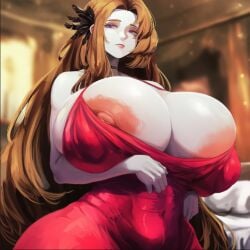 1girls ai_generated areolae big_breasts blue_eyes breasts breasts_bigger_than_head brown_hair brunette_hair child_bearing_hips cinderhee expressionless feathers female female_only femme_fatale hair_ornament hourglass_figure hourglass_figured_female huge_breasts indoors large_areolae large_breasts limbus_company long_hair makeup nipple_bulge nipples nipples_visible_through_clothing pale-skinned_female pale_skin project_moon red_dress rodion_(limbus_company) sexy_dress solo solo_female tagme tummy tummy_bulge very_long_hair voluptuous voluptuous_female wide_hips widescreen