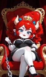 1female 1girls ai_generated bedroom_eyes black_dress blue_eyes blush bowsette_(cosplay) breasts chain_leash cosplay crown curly_hair dominant dominant_female dress earrings female female_focus female_only freckles freckles_on_face high_heels horns leash looking_at_viewer pixai pointy_ears poppy_(poppy_playtime) poppy_playtime pov red_hair red_lipstick ribbons seductive seductive_eyes seductive_look seductive_smile shortstack sitting sitting_down sitting_on_chair sitting_on_throne smile smiling smiling_at_viewer solo solo_female solo_focus spiked_bracelet spiked_collar submissive_pov super_crown thick_thighs thighs throne twintails urikoito white_skin