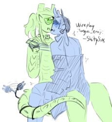 1x1x1x1_(forsaken) colored_sketch crown drawing forsaken_(roblox) hat kissing no_background off_shoulder roblox roblox_(character) roblox_game robloxian self_upload shittysins sitting sitting_on_lap sitting_on_person sketch tail tail_wrap tailwag tied_hair wagging_tail white_background wireplay