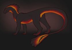 2017 anus black_background black_scales black_skin claws digital_media_(artwork) dragon female feral full-length_portrait hi_res kaia_(ulfhednar) orange_scales orange_sclera orange_skin portrait pussy quadruped raised_tail red_skin scales side_view simple_background slit_pupils smile solo standing toe_claws wingless_dragon yaroul yellow_anus yellow_pussy