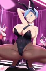 alternate_breast_size arm_up armpits black_high_heels blue_eyes blue_hair brown_pawpads brown_stockings bulma_briefs bunny_ears bunny_girl bunny_tail bunnysuit cleavage crossover dragon_ball dragon_ball_z female fishnet fishnet_legwear fishnet_pantyhose fishnet_stockings green_eyes huge_breasts milf multiple_girls naruto nightmare_hdraw pantyhose pink_hair pole pole_dancing red_lipstick reverse_bunnysuit sakura_haruno short_hair solo_focus squatting uncensored uzumaki_himawari