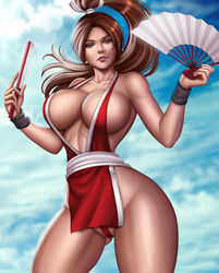 big_breasts breasts cleavage fatal_fury female female_only flowerxl king_of_fighters large_breasts looking_at_viewer mai_shiranui panties pinup solo uwagi