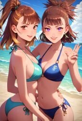 2girls ai_generated digimon female r.ai.ven rika_nonaka swimsuit