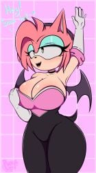 amy_rose amy_the_bat attention bat_wings big_breasts bodysuit busty curvy_female cute_girl neckline rouge_the_bat_(cosplay) sonic_(series) spandex_suit tagme thick_thighs