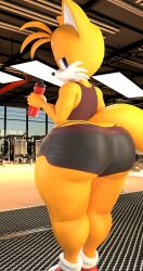 1boy 3d 3d_model adri164 anthro ass ass_cleavage ass_focus big_ass big_thighs black_thong bubble_ass bubble_butt butt_crack femboy fox furry gym_shorts huge_ass huge_thighs male sega shorts solo solo_male sonic_(series) sonic_the_hedgehog_(series) tails_the_fox thick_ass thick_thighs thighs thong