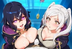 1boy 2girls ai_generated coat coin cum dark_hair female fire_emblem fire_emblem_awakening heart heart-shaped_pupils hypnosis male mind_control morgan_(fire_emblem) morgan_(fire_emblem)_(female) mother_and_daughter multiple_girls pendulum purple_eyes robin_(fire_emblem) robin_(fire_emblem)_(female) tagme tharkica white_hair yellow_eyes