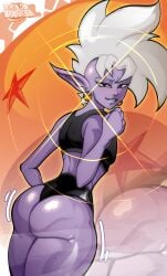 1boy alien alien_boy bedroom_eyes big_ass bottom_heavy_femboy dragon_ball dragon_ball_super dragon_ball_z earrings eyeliner femboy looking_at_viewer looking_back midnightnoxi patreon patreon_username purple_skin seductive shin_(dragon_ball) solo supreme_kai twitter_username white_hair