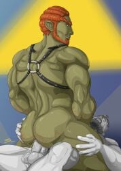 2boys anal anal_sex ass balls bara beard big_balls big_penis boner cowgirl_position crossover erection facial_hair ganondorf ganondorf_(twilight_princess) gay gerudo green_skin harness male male/male male_only muscles muscular muscular_male nintendo nude orange_hair overly_muscular pale-skinned_male pale_skin penis sex smukt sub_ganondorf super_smash_bros. the_legend_of_zelda triforce_symbol twilight_princess wii_fit wii_fit_trainer wii_fit_trainer_(male)