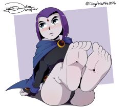 1girls dc dc_comics drivojunior feet female female_only foot_fetish foot_focus fully_clothed rachel_roth raven_(dc) soles solo teen_titans toes