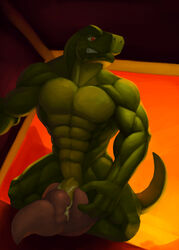 abs ambiguous_gender biceps big_muscles cum dillons_rolling_western duo fangs gallo green_scales green_skin kittikary lizard male male_only muscular muscular_male nude obliques oral pecs reptile scales scalie sex teeth triceps virus