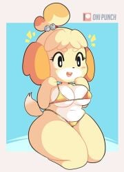 animal_crossing anthro bikini canid canine canis clothing domestic_dog female isabelle_(animal_crossing) mammal nintendo oni_punch onigiri_punch shih_tzu solo swimwear toy_dog