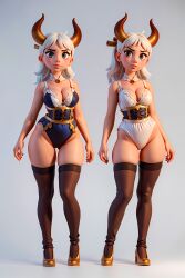 ai_generated female female_only horns lace lace-trimmed_bra lace_trim legs leotard lingerie pixar pixar_style pose posing_for_the_viewer sensuarty thick_thighs thigh_gap thigh_highs thighhighs white_hair