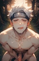 ai_generated cum cum_on_face grey_eyes hatake_kakashi kakashi_hatake male_only naruto naruto_(series) scar white_hair yamixxxai yaoi