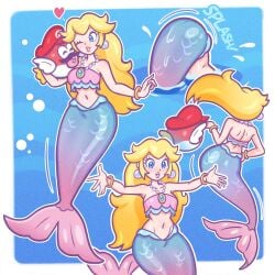 1girls ass blonde_hair blue_eyes breasts cheep_cheep cute female female_focus fish long_hair luma_draws mario mario_(series) mermaid mermaid_ass mermaid_girl mermaid_peach mermaid_tail mermaid_transformation multiple_views nintendo pearl_necklace princess_peach princess_peach:_showtime! super_mario_odyssey swimming tagme underwater water white_border wholesome