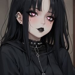 ai_generated black_hair black_lipstick dark_makeup goth goth_girl gothic heart_eyes