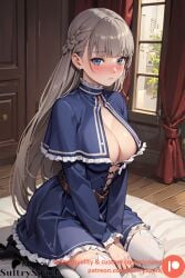 1girls ai_generated alone artist_name bed bedroom blush blush breasts breasts commission dress female lawine_(sousou_no_frieren) looking_at_viewer patreon patreon_username skirt solo solo_female sousou_no_frieren sultryspark