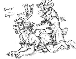 2009 2boys anal anal_sex anthro antlers balls bondage bound cervine christmas demitri duo erection furry gay holidays horn male male_only mammal monochrome penetration penis reindeer reins testicles yaoi