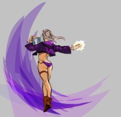 1girls adapted_costume alternate_costume ass back bare_back bare_legs big_ass bikini book boots coat d00xle female female_only fire_emblem fire_emblem_awakening fire_emblem_heroes grey_background grey_hair high_heels legs long_sleeves magic medium_hair nintendo official_alternate_costume purple_bikini purple_swimsuit robin_(female)_(summer)_(fire_emblem) robin_(fire_emblem) robin_(fire_emblem)_(female) solo swimsuit twintails