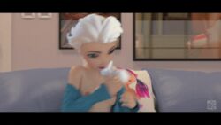 1girls 3d animated animated_gif areola blue_eyes breasts disney elsa_(frozen) eyeshadow female frozen_(film) lipstick makeup nipples no_bra ocboon pierced_nipples sharking white_hair