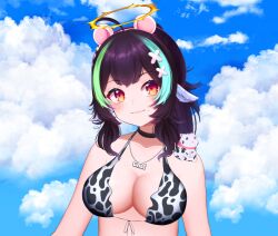 big_areola big_breasts big_nipples big_thighs big_tits black_hair blue_hair cow_girl cow_swimsuit cowboy_shot cowgirl_position fish furry green_hair hamster hamster_ears hamster_girl muna_vtuber orange_eyes sea smile smiling swimsuit virtual_youtuber vtuber vtuber_persona vtuberfanart