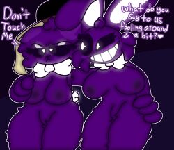 annoyed anthro big_breasts bunny_girl chaoticdream cheek_tuft female female_focus female_only five_nights_at_freddy's five_nights_at_freddy's_2 furry rule_63 shadow_bonnie shadow_freddy shadow_freddy_(fnaf) text thick_thighs