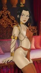 1girls avatar_legends avatar_the_last_airbender azula bedroom bracelet chains collar fire_nation harem_outfit pelvic_curtain skindentation solo_female thighhighs undrsydr