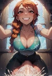 1futa ahe_gao ai_generated balls_bigger_than_breasts big_breasts big_penis blowjob cum cum_in_mouth cumming cumshot ejaculation ejaculation_in_mouth face_fucking futa_only futa_sans_pussy futanari handsfree_cum handsfree_ejaculation huge_cock looking_at_viewer nami nami_(one_piece) one_piece pants post-timeskip pov stable_diffusion suckeryes sweat sweatdrop sweating taker_pov tight_clothing