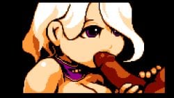 1boy 1girls animated cum_in_mouth game_cg long_hair penis penis_in_mouth pixel_animation pixel_art white_hair