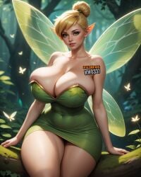 1girls ai_generated alternate_breast_size barely_contained_breasts big_breasts big_thighs blonde blonde_female blonde_hair busty curvaceous curvy disney_fairies elf_ears fairy fairy_wings fat_thighs female_only green_eyes huge_breasts kw0337 long_ears peter_pan_(disney) plump pointy_ears small_head solo solo_female tagme thick thick_thighs tinker_bell