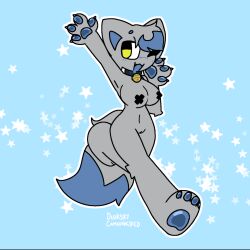 ;d anthro bell_collar big_breasts blue_pawpads body_fur breasts charc0al erect_nipples felid feline feline_humanoid female fluffy fur furry grey_fur haze_(cameohasdied) nude oc one_eye_closed open_mouth pasties pawpads pussy suggestive tail taped_nipples yellow_eyes