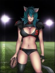 big_breasts big_breasts big_breasts blue_hair catgirl football_uniform nekochank red_hair tan_skin