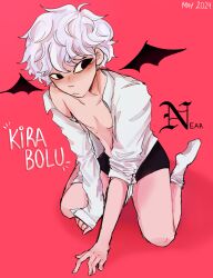 albino black_eyes cute_male death_note eyes_half_open gay kirabolu nate_river near pervert pretty_boy solo underwear white_body white_hair white_skin