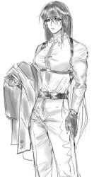 clothed clothing female long_hair muscular path_to_nowhere rahu_(path_to_nowhere) scar suit suit_and_tie tie