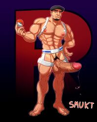 balls bara big_balls big_penis body_hair boner cliff_(pokemon) erection facial_hair male male_only muscles muscular nintendo penis pokemon pokemon_go smukt solo solo_male team_go_rocket