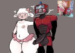 1boy 1girls animate_inanimate ass balls big_ass blush bow disney_junior doc_mcstuffins embarassed female flat_chest gloves huge_ass lambie_(doc_mcstuffins) living_plushie living_toy male miniskirt nipples penis pussy smile thick_thighs trz_lettuce tutu vehicle