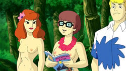 aloha,_scooby-doo! casual_nudity daphne_blake edit female fred_jones glasses nekomate14_edited nipples nude nude_filter outdoors scooby-doo screenshot screenshot_edit velma_dinkley