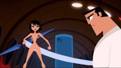 1boy 1girls ashi_(samurai_jack) daughters_of_aku edit exposed_breasts exposed_nipples exposed_pussy female male mortie10 nude_female samurai samurai_jack samurai_jack_(character) screenshot screenshot_edit