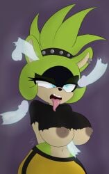 ahe_gao artist_logo big_breasts brain_fuck breasts_out ear_fuck ear_penetration electricity furry ghost_dicks green_fur mind_break salazaru sharp_teeth sonic_(series) surge_the_tenrec tagme tongue_out