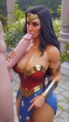 1boy 1girls 3d ai ai_generated black_hair blowjob blowjob_face clothed_female clothed_female_nude_male dc_comics dick female long_hair male naked naked_male nude nude_male penis penis_in_mouth standing standing_blowjob wonder_woman wonder_woman_(series)