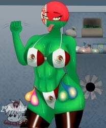 1girls artist_logo artist_name ass belarus_(countryhumans) big_ass big_breasts big_butt big_thighs bikini bikini_bottom bikini_top blowjob_gesture breasts condom condom_balloon countryhumans countryhumans_girl dated female female_focus female_only food_truck glory_hole glory_hole glory_wall green_body green_eyes green_skin looking_at_viewer luisartz_(artist) mexican_flag mexican_flag_bikini sweat sweatdrop sweating sweaty sweaty_body thick_thighs thigh_highs thighhighs thighs tongue_out