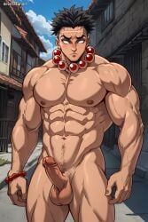 abs ai_generated balls bara biceps big_balls big_penis demon_slayer erection himejima_gyomei male male_nipples male_only manly muscular_male nipples nude pecs penis