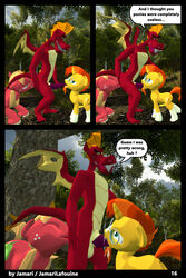 2017 3d anal anthro big_macintosh_(mlp) comic dragon earth_pony equine erection fellatio forest friendship_is_magic garble_(mlp) group group_sex horse jamari licking male mammal membranous_wings my_little_pony oral outside penis pony rimming scales scalie sex teeth threesome tongue tongue_out tree wings yaoi