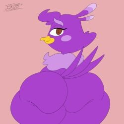 2023 2d 2d_(artwork) 2d_artwork anthro ass avian big_butt bird bird_girl blastprocessing16 digital_art digital_drawing_(artwork) digital_media_(artwork) furry furry_female huge_ass huge_butt melissa_morgan planet_dolan purple_feathers solo super_planet_dolan