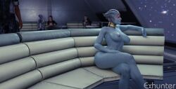 1girls 3d 3d_(artwork) alien alien_girl asari background_characters big_breasts blue_skin breasts casual casual_exposure casual_nudity clothed_female clothed_female_nude_female clothed_male clothed_male_nude_female collar exhibitionism exhunter female female_focus gold_collar human male mass_effect mass_effect_2 mass_effect_3 nude nude_female nudist public samara solo