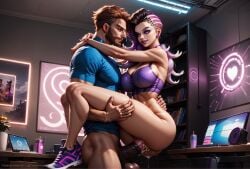 ai_generated big_ass big_balls big_breasts big_penis creamhorseai female highres horsecock hourglass_figure huge_balls huge_breasts huge_cock lifted muscular overwatch overwatch_2 perfect_body sombra vaginal_penetration